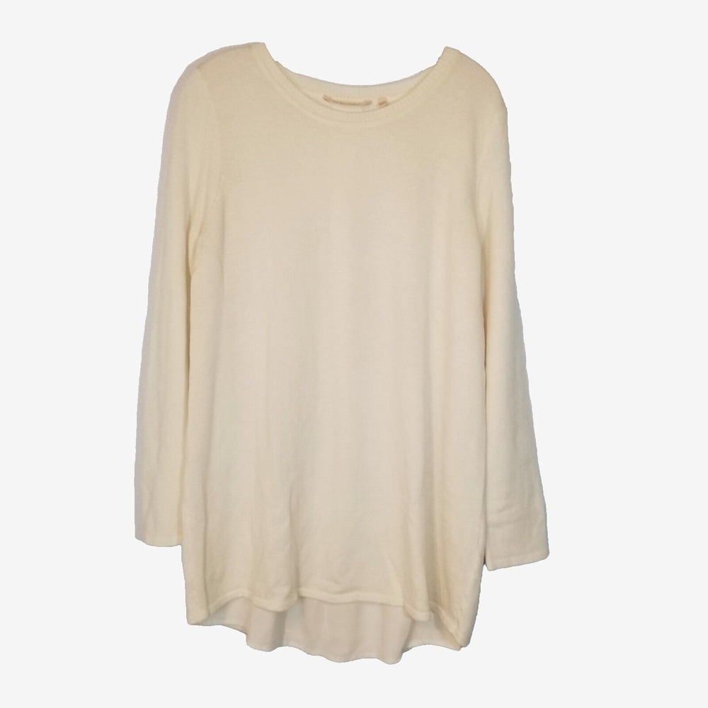 Soft Surroundings Cream Sweater Chiffon Inset Wool Alpaca Round Neck Tunic Large